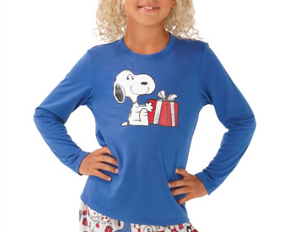 NEW MUNKI MUNKI little & big kid snoopy holiday family pajama top in blue